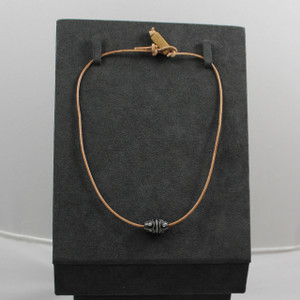 Single Black Agate Bead on Brown Leather with Toggle Bead Closure