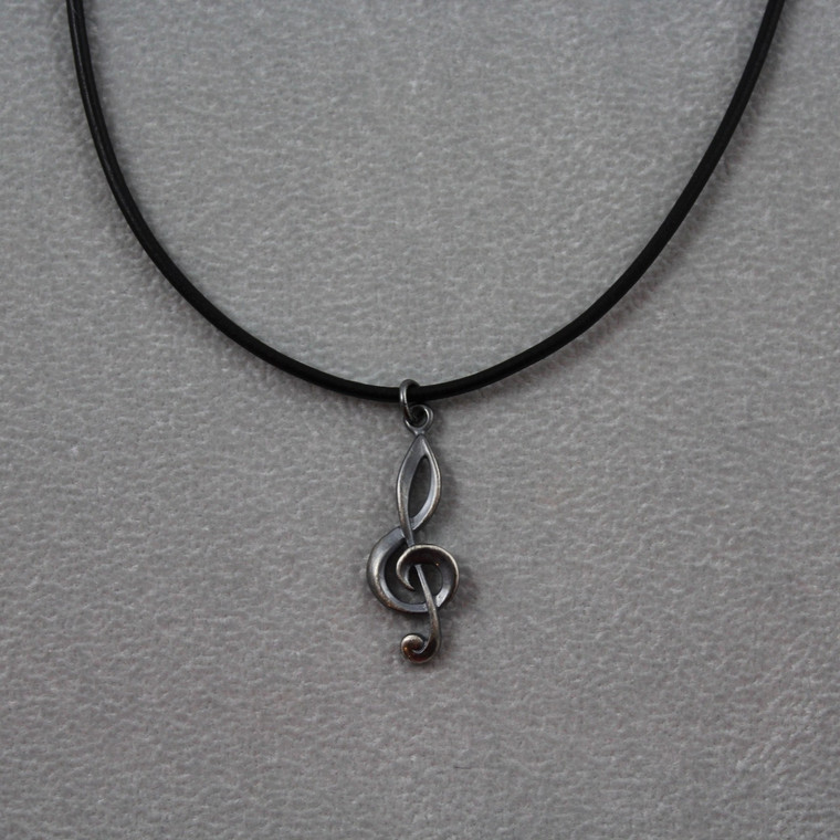 Dark sterling clef on adjustable black leather cord