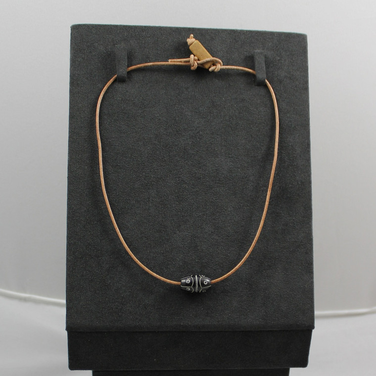 Single Black Agate Bead on Brown Leather with Toggle Bead Closure