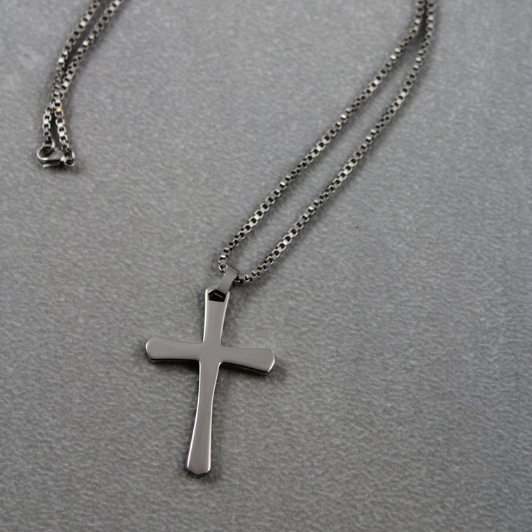 Cross Necklace in Stainless Steel on 20 inch Box Chain