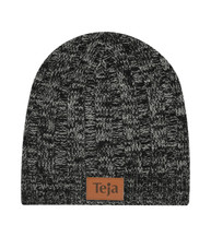 Knit Beanie With Leatherette Patch Knit Beanie With Leatherette Patch