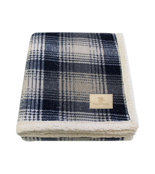 Cottage Plaid Sherpa Blanket with Champagne Color  Patch