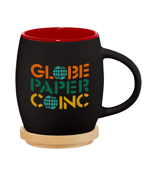 15 oz. Hearth Ceramic Mug with Wood Lid/Coaster - 4 Color Imprint