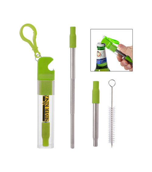 Straw Kit With Bottle Opener - Full Color Imprint