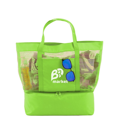 2 In 1 Striped Mesh Beach Bag Cooler