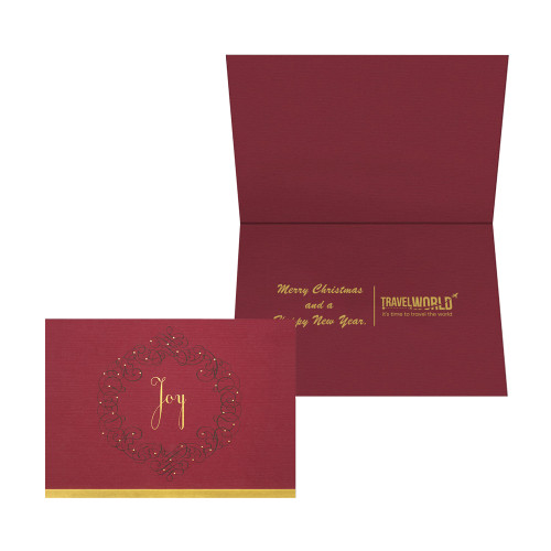 Premium Burgundy Joy Wreath Holiday Card