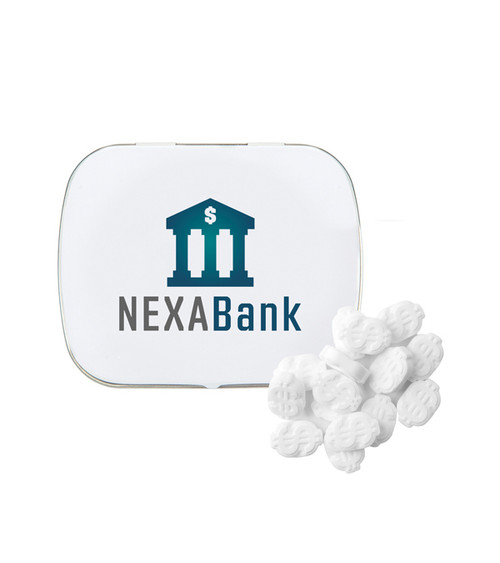 Domed Tin with Dollar Sign Shaped Mints