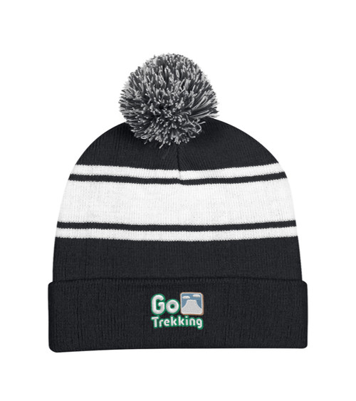 Two-Tone Knit Pom Beanie With Cuff