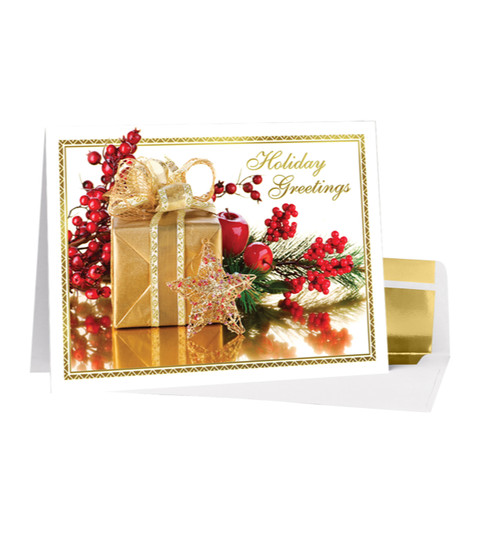 Golden Gift Christmas Card