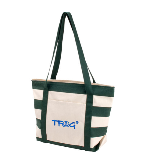 Striped Accent Boat Tote-Embroidered