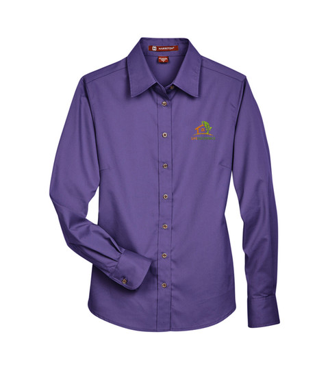 Harriton Ladies' Easy Blend Long-Sleeve Twill Shirt with Stain-Release - Embroidery