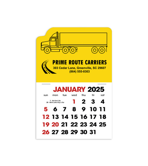 2-Color Stick Up Grid, English (13-Month) Left-Facing Tractor Trailer