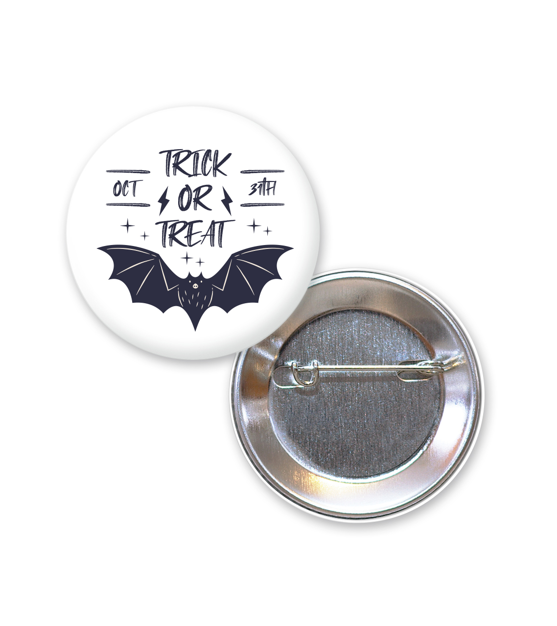 Personalized Halloween button pin featuring a spooky design, ideal for festive promotions or costume accessories.