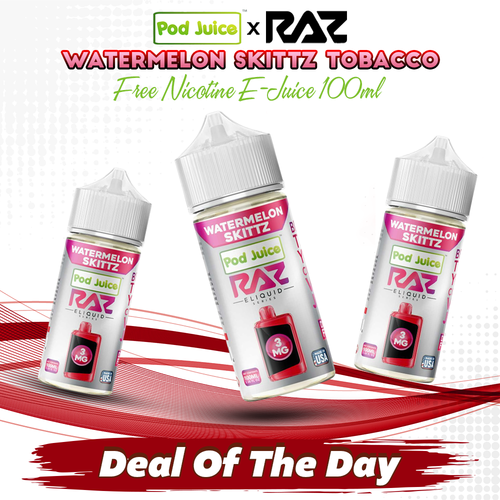 Pod Juice x RAZ Watermelon Skittz Tobacco Free Nicotine E-Liquid 100ml