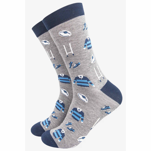 Socks - Men's Rugby Goal Kit Bamboo Socks in Grey and Navy Blue