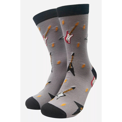 Socks - Grey Men's Electric Guitar Print Bamboo Socks