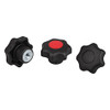 Kipp 3/8"-16 Thread, 63 mm Diameter, Star Grip Knob, Plastic with Steel Bushing, Style K-Red (10/Pkg.), K0155.2A426