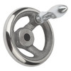 Kipp 125 mm x 12 mm ID 3-Spoke Handwheel with Revolving Machine Handle, Gray Cast Iron DIN 950 (Qty. 1), K0671.4125X12