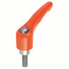 Kipp M10x20 Adjustable Handle with Protective Cap, Modern Style, Zinc/Stainless Steel, External Thread, Size 3, Orange (Qty. 1), K0123.93102X20