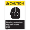 ANSI Z535 Rigid Plastic "Caution Hearing Protection..." Sign, 7" x 10"
