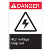 ANSI Z535 Rigid Plastic "Danger High Voltage" Sign, 7" x 10"