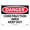 NMC? OSHA "Danger Construction Area Keep Out" Sign, Rigid Plastic, 10" x 14"