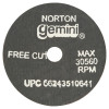 Norton Gemini Reinforced Cut-Off Wheel, Type 1, 2 1/2 in Dia, 1/16 in Thick, 3/8 Arbor, 25 CT, #66243510641