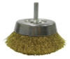 Weiler Stem-Mounted Crimped Wire Cup Brush, 2 3/4 in Dia., .0118 Brass Wire, 1 EA, #14311