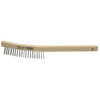 Weiler Curved Handle Scratch Brushes,14", 3X19 Rows, Stainless Steel Wire, Wood Handle, 1 EA, #44054
