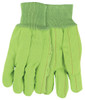 MCR Safety Corded Double Palm Canvas Cotton Glove, Large, Fluorescent Green, Knit Wrist, 12 Pair, #9018CDG