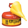 Justrite Type I Safety Cans w/Funnel, Flammables, 1 gal, Red, 1/EA, #7110110