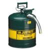 Justrite Type II AccuFlow Safety Cans, Oils, 5 gal, Green, 1/EA, #7250430