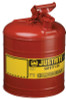 Justrite Type I Safety Cans, Flammables, 5 gal, Red, 1/EA, #7150100
