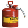 Justrite Type II AccuFlow Safety Cans, Flammables, 2.5 gal, Red, Flame Arrestor, 1" Hose, 1/EA, #7225130