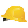 MSA Safety V-Gard Full Brim Slotted Hard Hat Fas-Trac Ratchet Suspension, Yellow 1/EA #475366