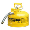 Justrite Type II AccuFlow Safety Cans, Diesel, 2 1/2 gal, Yellow, 1/EA, #7225230