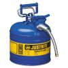 Justrite Type II AccuFlow Safety Cans, Kerosene, 2 gal, Blue, 1/EA, #7220320