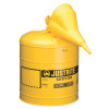 Justrite Type I Safety Cans w/Funnel, Flammables, 5 gal, Yellow, 1/EA, #7150210