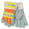 MCR Safety Luminator Leather Palm Gloves, Large, Leather/Nylon, Orange/Gray, 12 Pair, #12440RL