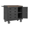 Durham Mfg Heavy-Duty Steel Mobile Bench Cabinet, 1 Shelf, 1 Door, 4 Drawers, Hard Board Top, 18-1/4"W x 42-1/8"D x 36-3/8"H, Gray, DM-2211A-TH-LU-95 (1/Ea)
