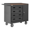 Durham Mfg Heavy-Duty Steel Mobile Bench Cabinet, 1 Shelf, 1 Door, 4 Drawers, Hard Board Top, 18-1/4"W x 42-1/8"D x 36-3/8"H, Gray, DM-2211A-TH-LU-95 (1/Ea)