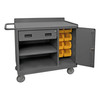 Durham Mfg Heavy-Duty Steel Mobile Bench Cabinet, 1 Shelf, 1 Drawer, 8 Yellow Bins, 1 Door, 18-1/4"W x 42-1/8"D x 36-3/8"H, Gray, DM-2212A-BLP-8B-LU-95 (1/Ea)