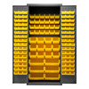 Durham Mfg Heavy-Duty Steel Cabinet, 16 Gauge, 138 Yellow Bins, 2 Doors, 36"W x 24"D x 84"H, Gray, DM-2500-138B-95 (1/Ea)