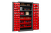 Durham Mfg Heavy-Duty Steel Cabinet, 16 Gauge, 3 Shelves, 126 Red Bins, 2 Doors, 36"W x 24"D x 72"H, Gray, DM-2501-BDLP-102-3S-1795 (1/Ea)