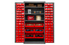 Durham Mfg Heavy-Duty Steel Cabinet, 16 Gauge, 3 Shelves, 126 Red Bins, 2 Doors, 36"W x 24"D x 72"H, Gray, DM-2501-BDLP-102-3S-1795 (1/Ea)