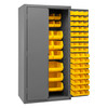 Durham Mfg Heavy-Duty Steel Cabinet, 16 Gauge, 3 Shelves, 126 Yellow Bins, 2 Doors, 36"W x 24"D x 72"H, Gray, DM-2501-BDLP-126-95 (1/Ea)