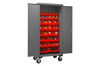 Durham Mfg Heavy-Duty Steel Mobile Cabinet, 16 Gauge, 30 Red Bins, 2 Doors, 36"W x 24"D x 81"H, Gray, DM-2501M-BLP-30-1795 (1/Ea)