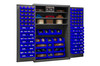 Durham Mfg Heavy-Duty Steel Cabinet, 16 Gauge, 3 Shelves, 138 Blue Bins, 2 Doors, 48"W x 24"D x 72"H, Gray, DM-2502-138-3S-5295 (1/Ea)