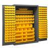 Durham Mfg Heavy-Duty Steel Cabinet, 16 Gauge, 186 Yellow Bins, 2 Doors, 48"W x 24"D x 72"H, Gray, DM-2502-186-95 (1/Ea)