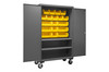 Durham Mfg Heavy-Duty Steel Mobile Cabinet, 16 Gauge, 2 Shelves, 18 Yellow Bins. 2 Doors, 50-9/16"W x 24"D x 81"H, Gray, DM-2502M-BLP-18-2S-95 (1/Ea)